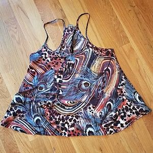 Brown jungle peacock print open back cami